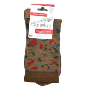 Dansko Ultra Lightweight Crew Socks Womens Size Large 10.5-13 Cheetah Earth